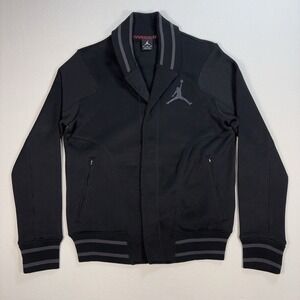 Jordan Varsity Shawl Collar Jacket Men's M Black Jumpman Snap Button Zip Pockets